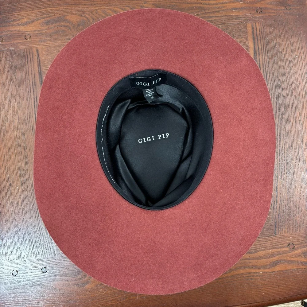 Gigi Pip Dakota Triangle Crown Wide Brim Felt Hat in Rusty Red XS 55 - Picture 7 of 9